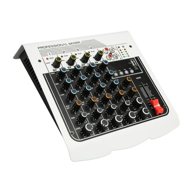 Professional Audio Mixer, 4 Channel DJ Audio Mixer With DPS Sound Controller, Digital Display, 48V Phantom Power Stereo Sound Mixer For Live Streaming