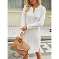 thumbnail image 5 of Women Knitted Cable Sweater Dress Casual Warm Long Sleeve Split Mini Party Dress for Fall Beach Club Streetwear, 5 of 8