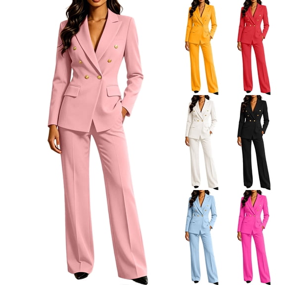 YSUEJPF Womens 2 Piece Business Casual Outfits Long Sleeve Blazer Straight Leg Pants Set Dressy Work Office Suit