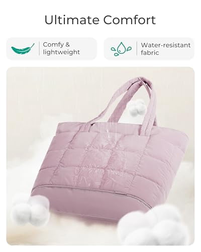 BAGSMART Expandable Tote Bag for Women, Puffer Small tote bag with Zipper, Travel Tote Bags Casual Handbags Nurse Bag, Purple