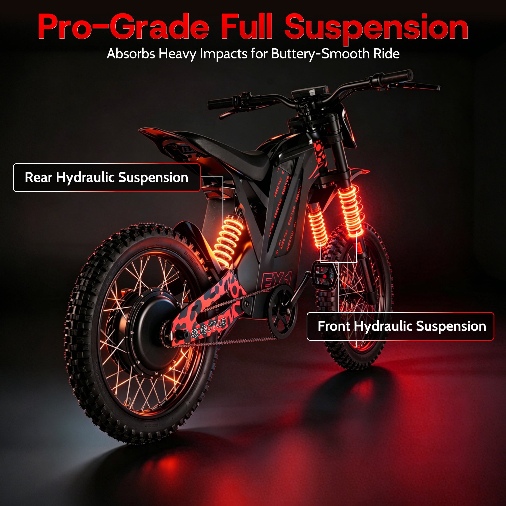 EOEOTWO EX1 3000W Electric Dirt Bike for Adults, 40MPH Fast Off-Road Electric Motorcycle with 48V 25Ah Battery, 50 Miles Long Range, Dual Hydraulic Suspension & Disc Brakes UL2849
