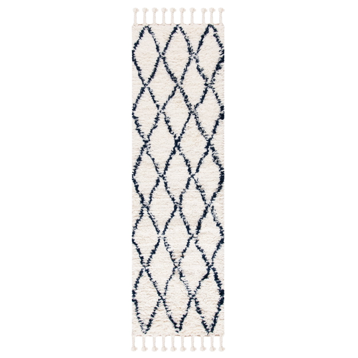 SAFAVIEH Casablanca Mackenzie Geometric Wool Shag Area Rug, Navy/Ivory, 4' x 6'