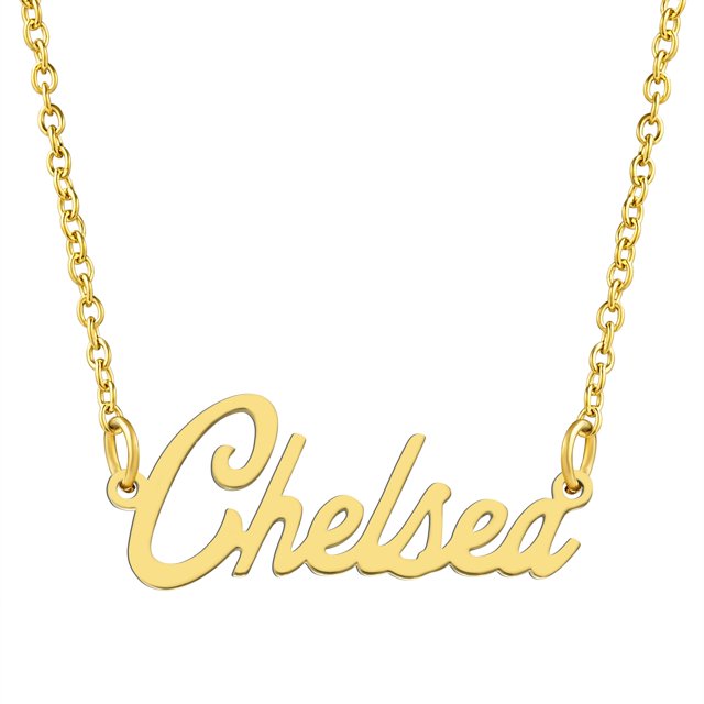 KISPER Collier Pendentif Prénom Personnalisé en Acier Inoxydable Plaqué Or 18K, Chelsea