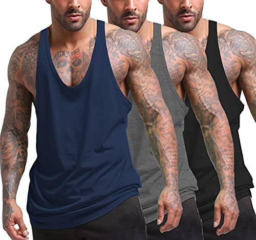 COOFANDY Men's 3 Pack Tank Tops Gym Workout Shirt Y-Back Sleeveless Muscle Fitness Bodybuilding Tank Shirts