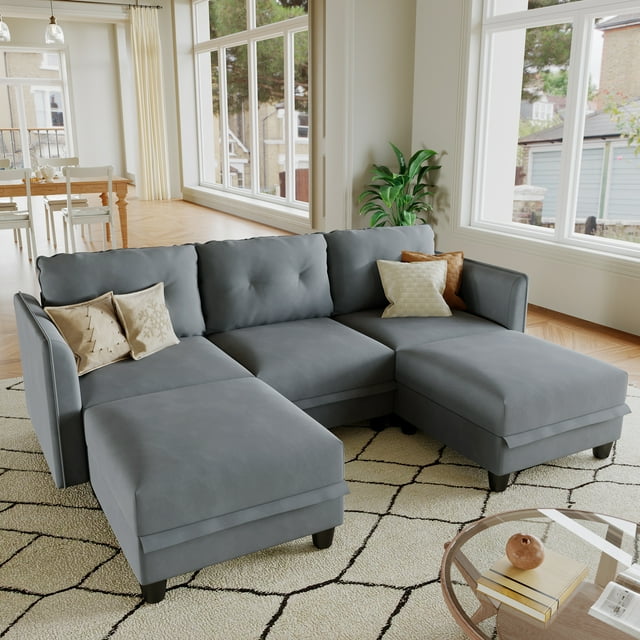 LLappuil Modular Sectional Sofa, 5 Seat Modular Sectional Sofa with Storage, Velvet Waterproof Anti-Scratch Sofa for Living Room