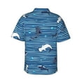 thumbnail image 3 of Balery Sharks on White Blue Striped Print Men's Hawaiian Shirts Short Sleeve Beach Shirt Relaxed Fit Vacation Button Down Shirts-X-Large, 3 of 9