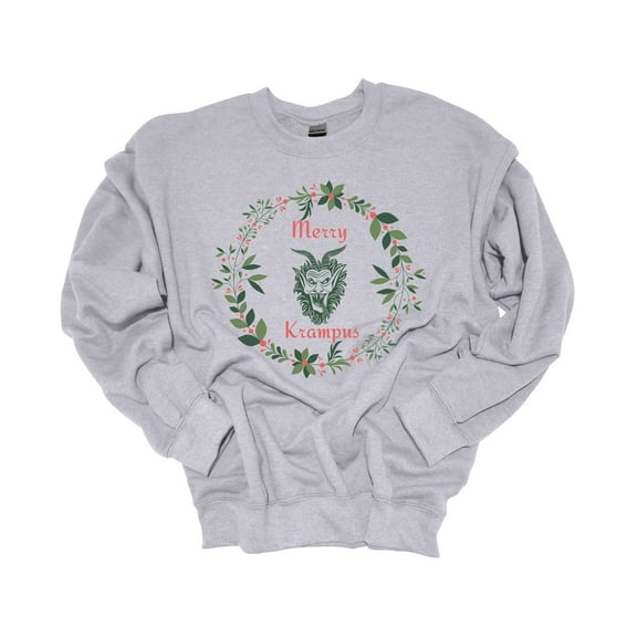 Christmas Sweatshirt Merry Krampus Christmas Wreath Crewneck Sweatshirt-Sports Grey-xxxl
