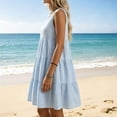 thumbnail image 4 of Robes Mini pour Femmes à Col Rond Sans Manches Style Plage et Villégiature Légères et Respirantes à Imprimé Rayé Ourlet à Étages Coupe Ample Robes, 4 of 6
