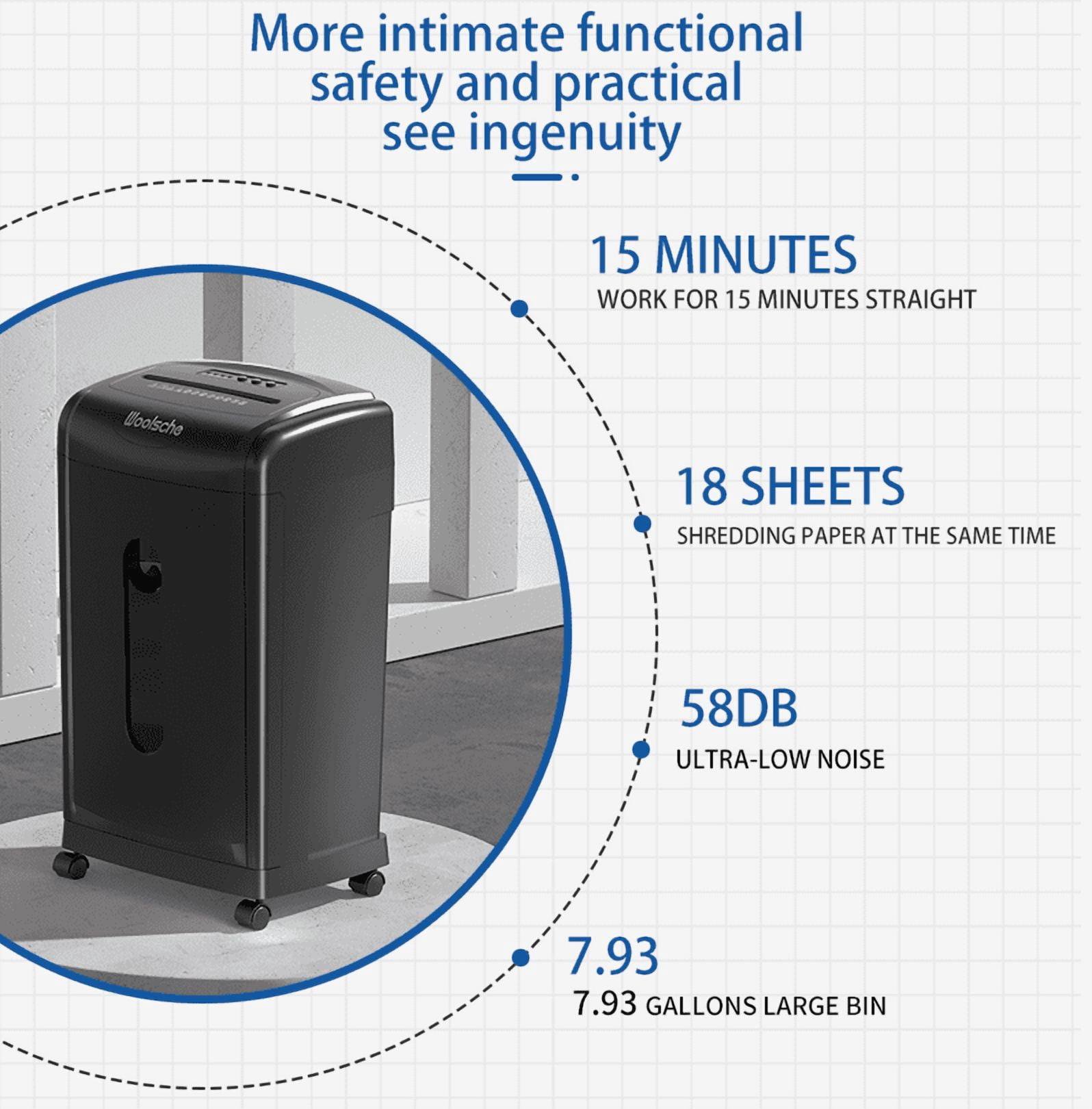 Large Capacity Heavy Duty Document Shredder 19-Sheet Cross-Cut Paper/Credit Card Shredder with 7.93 Gallon Pullout Wastebasket & 4 Castor