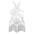 thumbnail image 7 of Aiihoo Women Sequins Tassel Latin Jazz Dance Dress Criss Cross Back Rumba Tango Ballroom Dancewear Silver L, 7 of 7