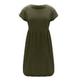 thumbnail image 3 of Jiyugala Summer Dresses 2023 Solid Color Fashion OL Cotton Linen Round Neck Dress, 3 of 6