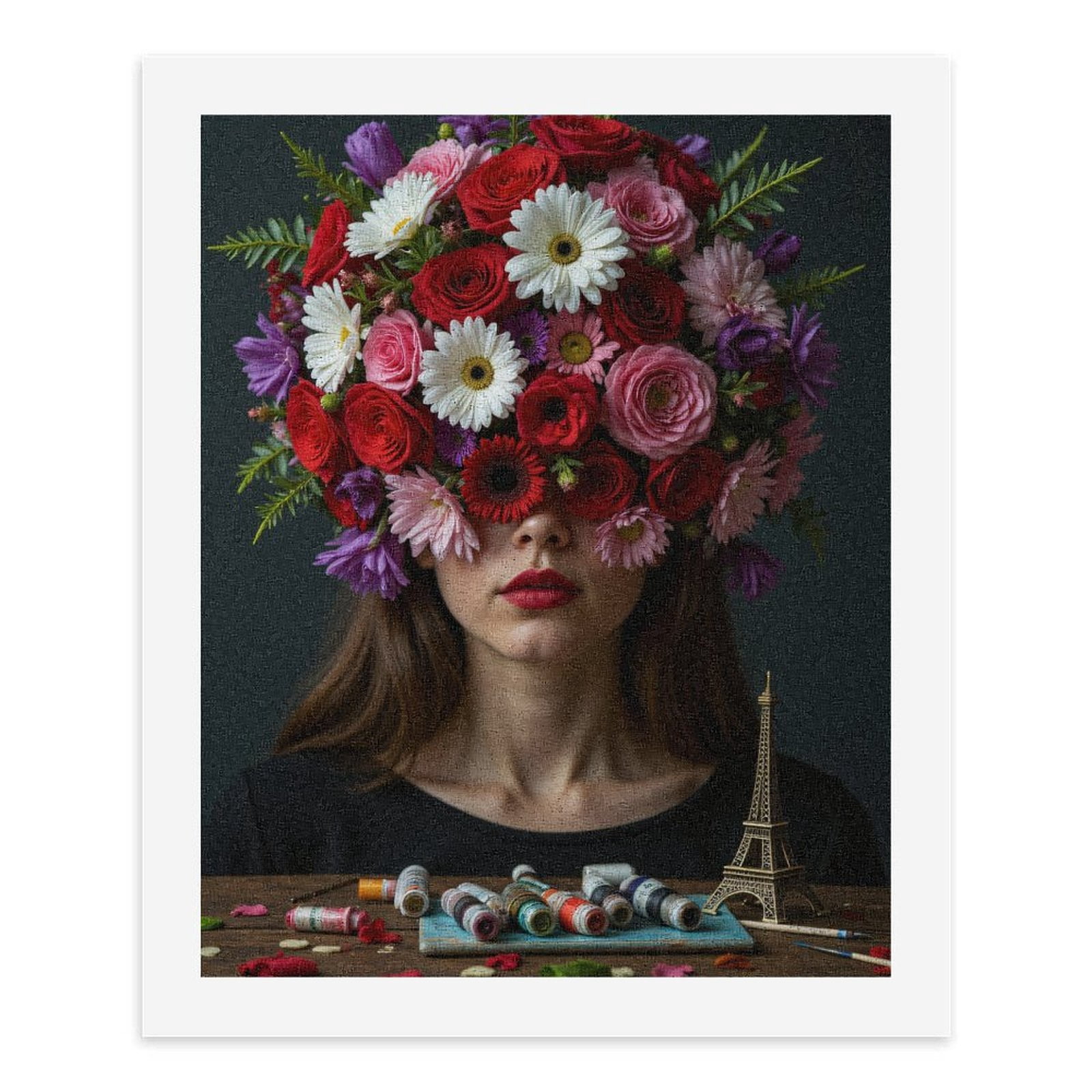 Paint By Numbers Kit for Adults Beginner - Floral Headpiece Art Colors Eiffel DIY Canvas Painting Kits for Adults, Frameless Paint By Number for Adults for Home Wall Decor 16x20 Inch