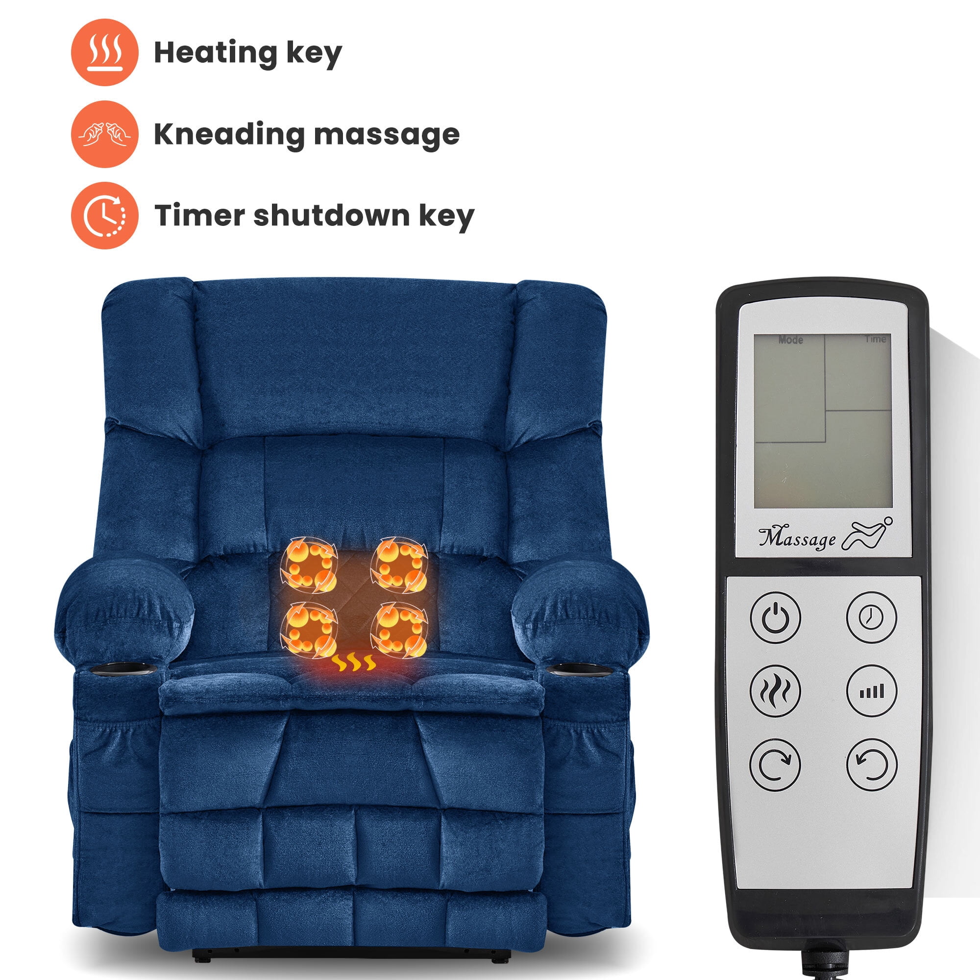 Alvantor Dual Motor Power Lift Recliner Chair for Elderly with Heat and Massage Large Single Sofa with Cup Holders for Living Room Blue