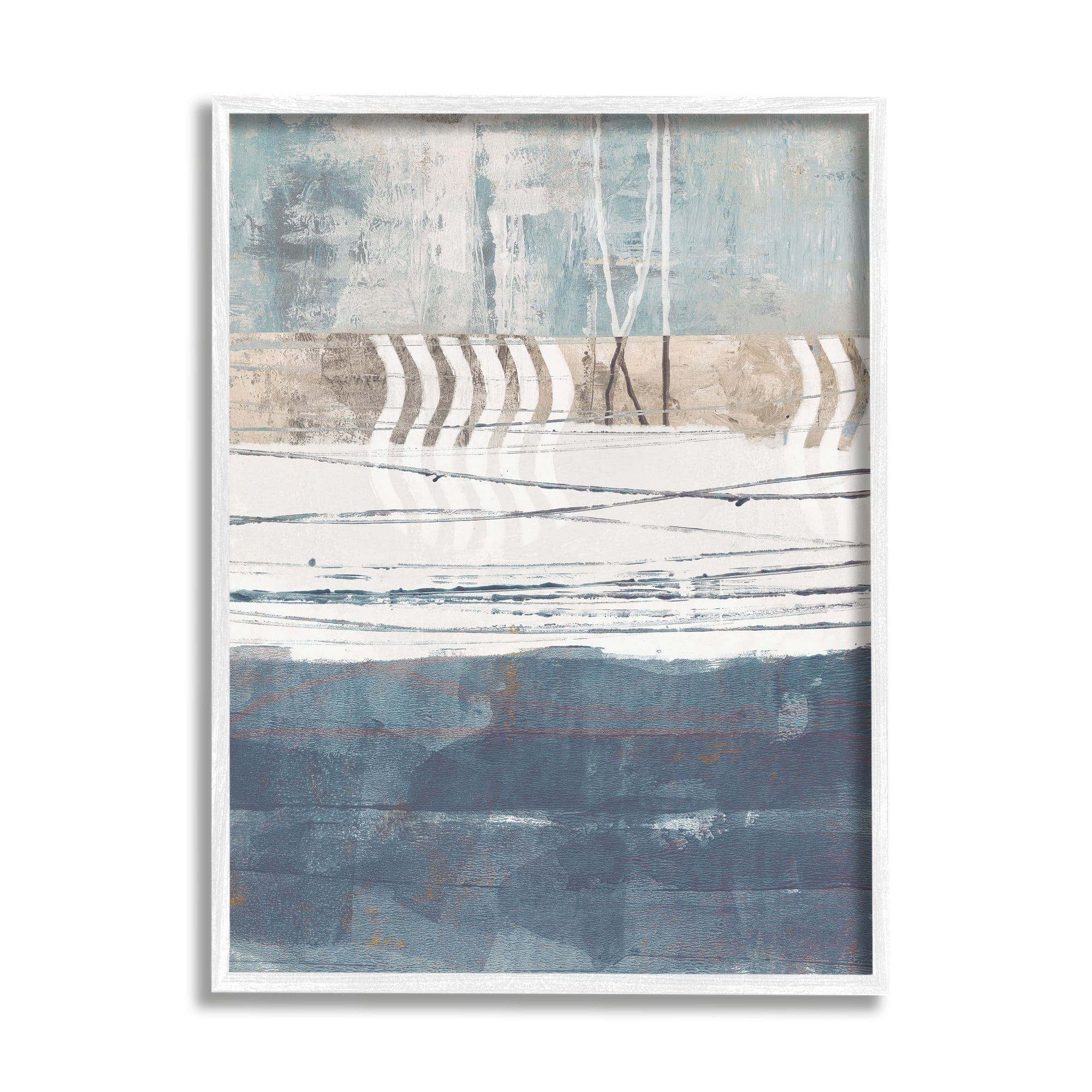 Stupell Industries Nautical Abstract Painting Waved Lines Neutral Horizon, 16 x 20,Design by Dan Meneely