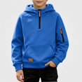 thumbnail image 2 of HAOTAGS Boys Hooded Sweatshirt (4-15) Soft Warm Long Sleeves Quater Zipper Pockets Sport Hoodie Blue Size 8, 2 of 9