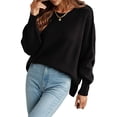 thumbnail image 4 of Blotona Women Autumn Loose Knitwear Solid Color Long Sleeve Round Neck Slit Hem Elegant Sweater, 4 of 10