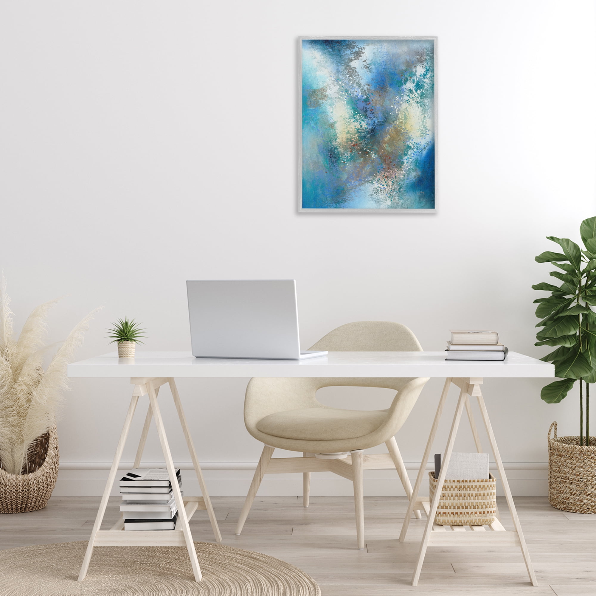 Stupell Industries Fluid Blue Abstraction Abstract Painting Gray Framed Art Print Wall Art, 24 x 30