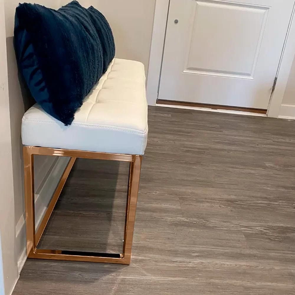 Heavenly Collection Beige Velvet Bench, Velvet Bench with Gold Stainless Steel, Stainless Steel Bench, Polished Bench, Velvet Bench, Gold Bench, Entryway Bench