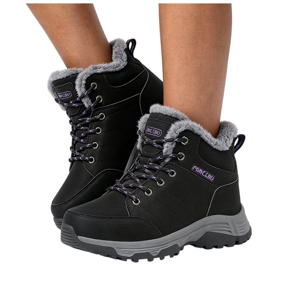 Rokment Women's Fleece Lined Hiking Trekking Boots Winter Warm Waterproof Comfortable Lace up Non Slip Outdoor Running Walking Climbing Work Ankle Booties