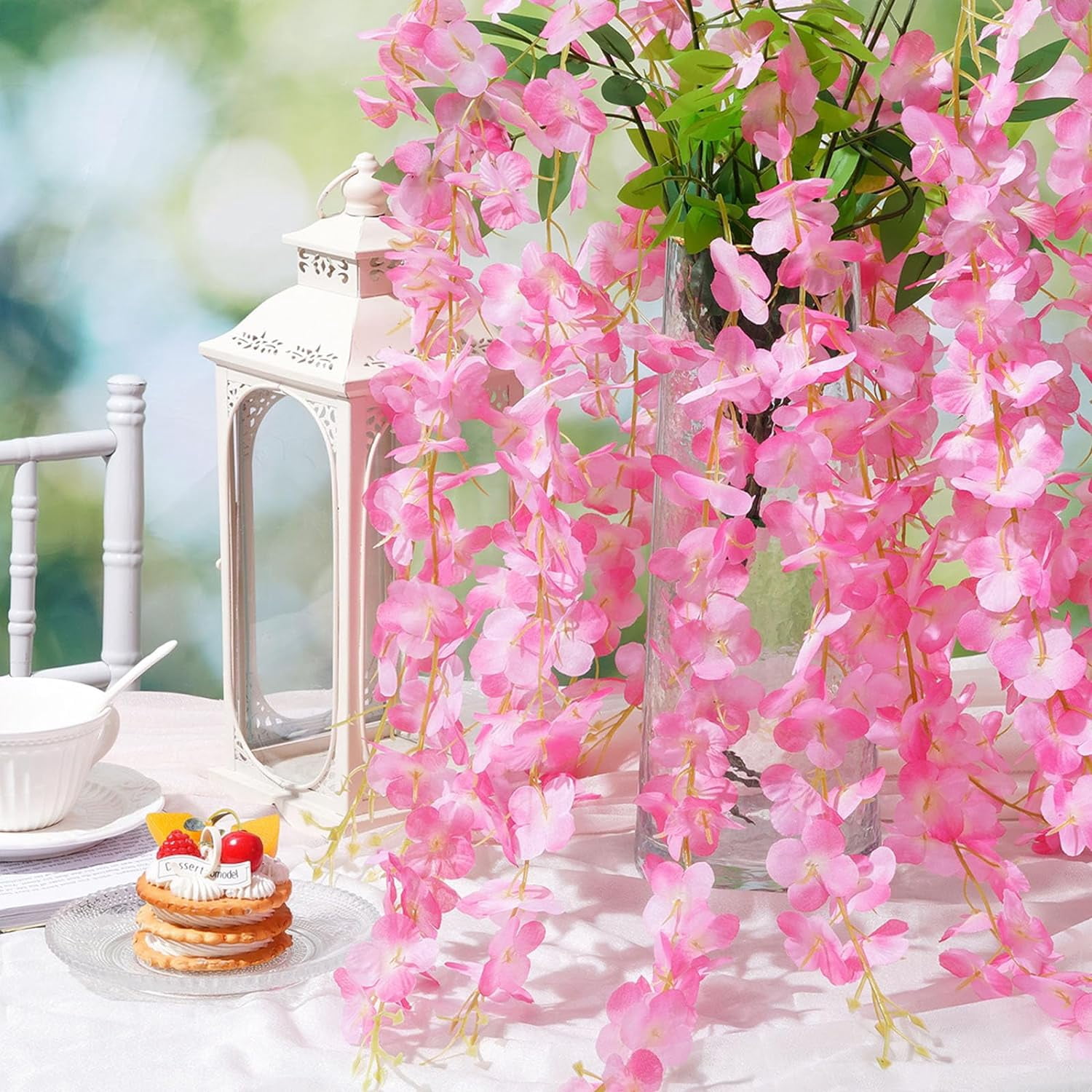 Wisteria Hanging Flowers, 3.6 Feet/Pcs Pink Wisteria Artificial Flowers, Fake Wisteria Flowers Garland, Hanging Wisteria Vines for Bedroom Wedding Home Party Wall Decoration
