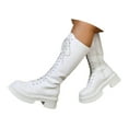 thumbnail image 3 of UngA Women Combat Boots Style Mid-Calf Boots Lace Up Side Zipper Boots Women White,Size 7.5, 3 of 7