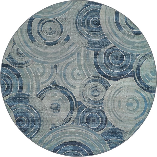 Unique Loom Outdoor Modern Abstract Rug 8' x 8' Round Light Blue/Navy Blue