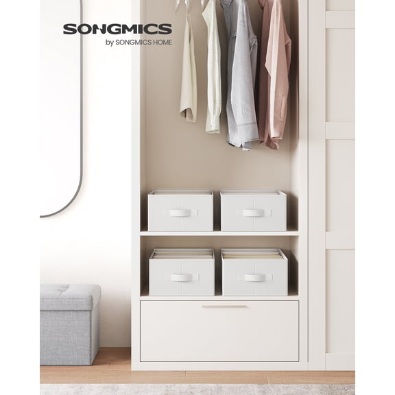 SONGMICS Set of 4 Large Size Wardrobe Clothes Organizers, 6-Compartment Foldable Drawer Organizers, 16.5 x 11.8 x 6.7 Inches, Cloud White