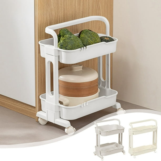 Mueble de Baño Estrecho de Acero Inoxidable para Espacios Reducidos, con Estante Organizador de Dos Niveles y Ruedas, 54 X 43 X 13 Cm, Color Blanco