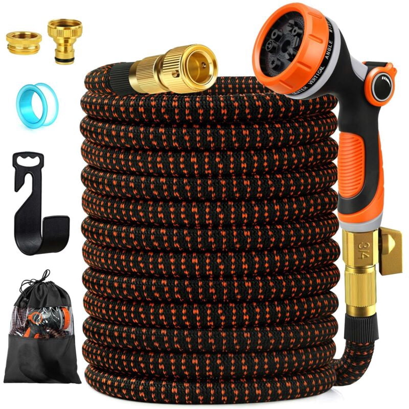 30m Expandable Garden Hose, 10 Mode Spray Gun Nozzle Garden Hoses, 3/4" 1/2" Kitchen Faucet Adapter Connector, Retractable Garden Hose Expandable Wall Mounted Garden Hose Holder