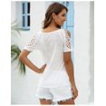 thumbnail image 2 of Nouveau T-Shirt Col Rond Crochet Creux pour Femmes Couleur Unie Manches Courtes, 2 of 2