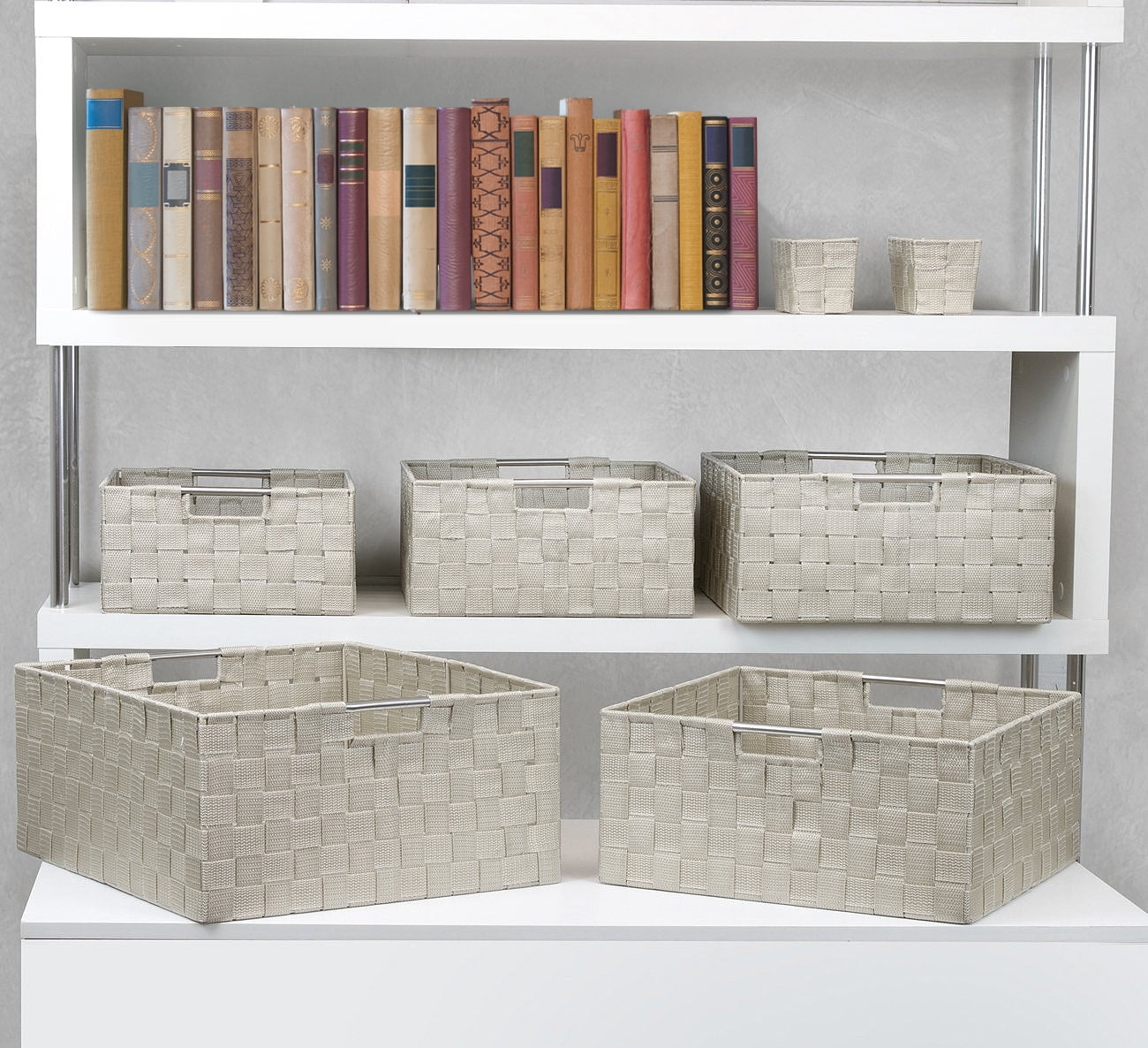 Sorbus Stackable Beige Woven Fabric Storage Basket, Built-in Carry Handles, Set of 7