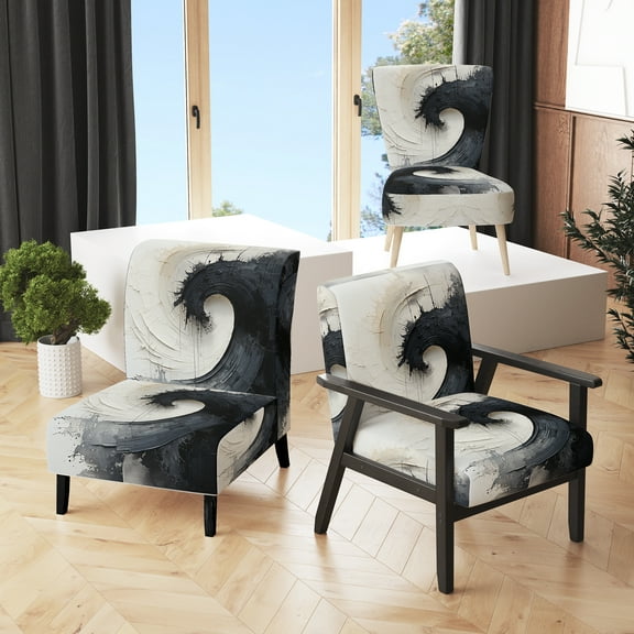 Designart "Black White Spiral Pattern" Upholstered Modern & Contemporary Accent Chair and Abstract Arm Chair - Multiple Color & Pattern