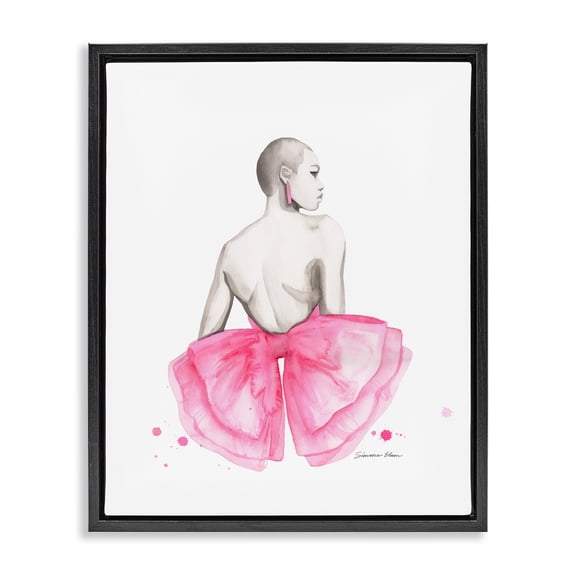 Stupell Industries Pink Bow Portrait From Behind Black Framed Floater Canvas Wall Art, design by Simone Elum
