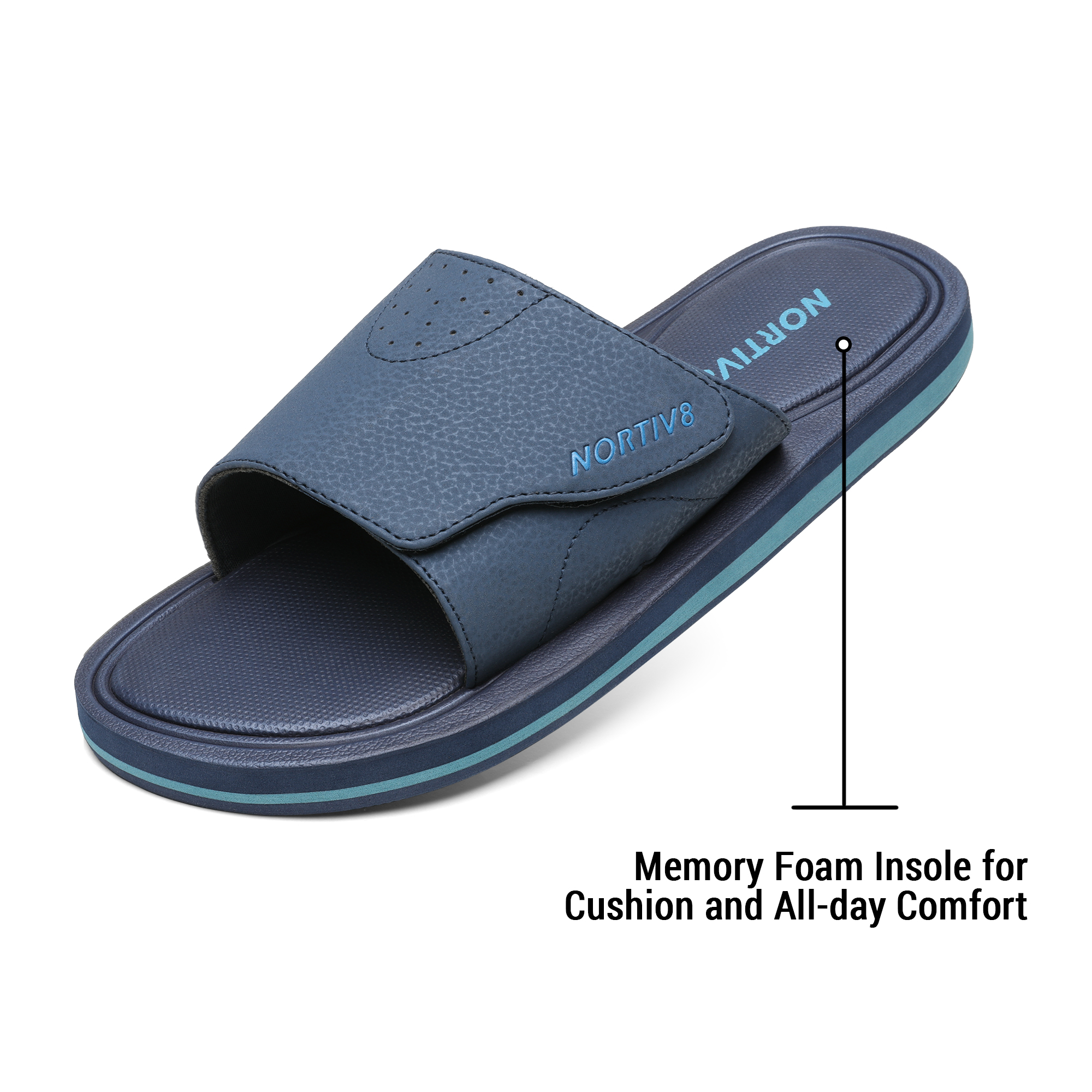 Nortiv8 Men's Memory Foam Adjustable Slide Sandals Comfort Lightweight Summer Beach Sandals Shoes FUSION NAVY Size 13 - image 2 of 5