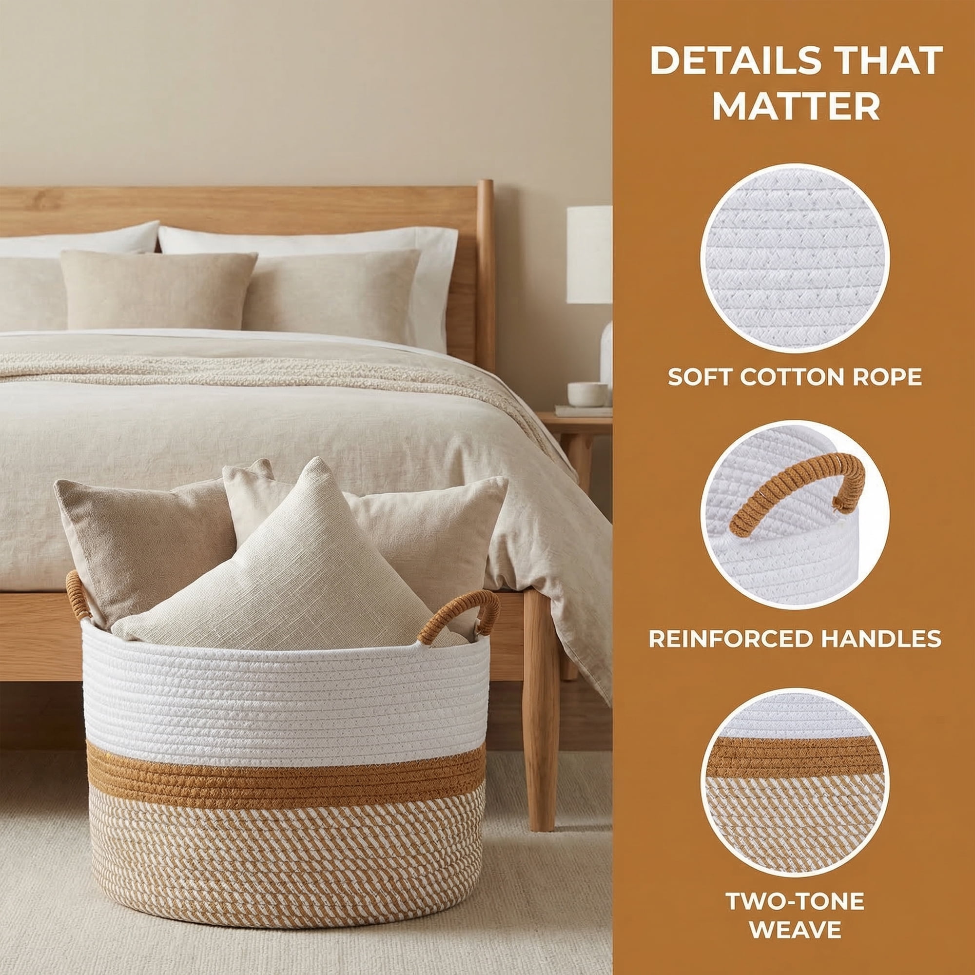 Unique Bargains Multiple Use Woven Storage Bin for Home White Coffee 17.7*17.7*12.6in