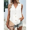 thumbnail image 4 of Women'S Casual Collar V Neck Button Down Sleeveless Tunic Blouse Shirt Tank Top White XXXL, 4 of 8