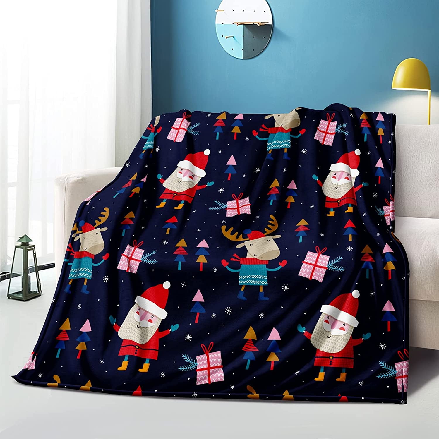 Christmas Throw Blanket for Kids Boys Girls Cartoon Santa Claus Pattern