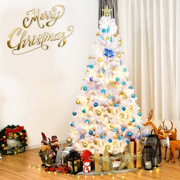 Lookfly Pre-Lit Artificial Christmas Tree,7.5ft White Christmas