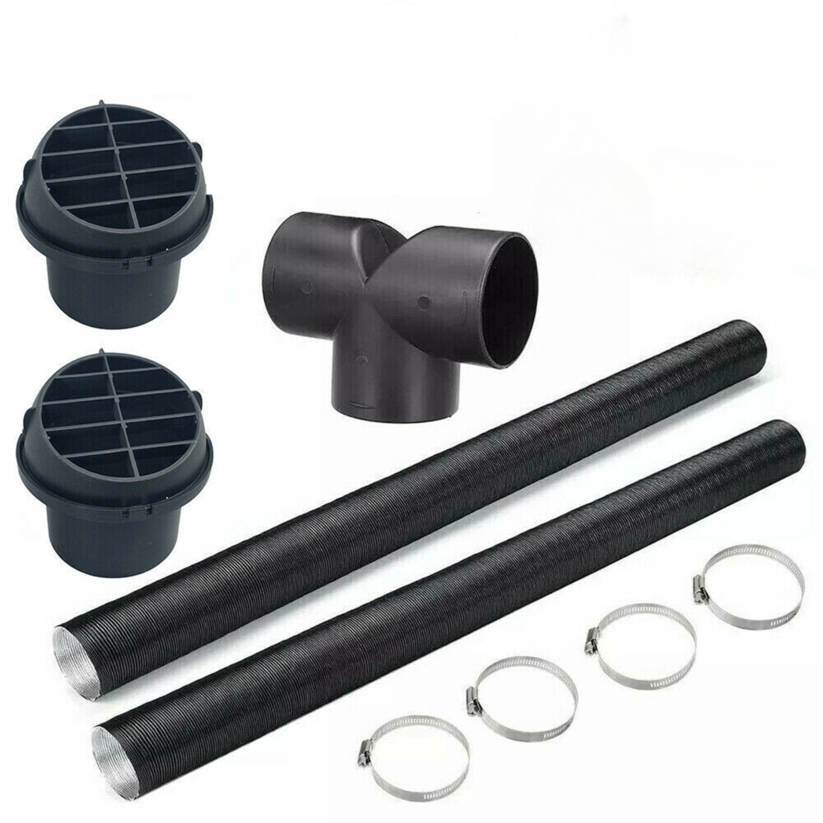75mm Diesel Parking Heater Warm Air Vent Kit with 2 Flexible Duct Hoses T Shape Connector 2 Round Air Outlets and 4 Clamps