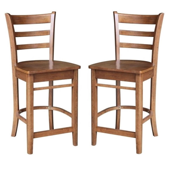Home Square 2 Piece Solid Parawood 24"H Counter Stool Set in Distressed Oak