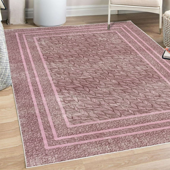 Bohemian Decorative Rug, Tribal Waves Modern and Colorful Swirls of Leaf Look Striped Pattern, Quality Carpet for Bedroom Dorm and Living Room, 6 Sizes, Dried Rose, by Ambesonne