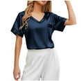 thumbnail image 5 of qolati Pajamas Set for Women Satin Short Sleeve Sleepwear Top and Shorts Soft V Neck Pjs Set Classic 2 Piece Loungewear Matching Outfits, 5 of 8