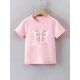 thumbnail image 1 of Camiseta de verano de manga corta para niña con estampado de mariposas. Top informal de punto de algodón con cuello redondo y ligero elástico, corte regular, estampado de dibujos animados. Rosa., 1 of 6
