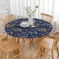thumbnail image 3 of Round Tablecloth with Floral Design and Elastic Edge, Reusable Water-Resistant Polyester, Fits 44-52 Inch Kitchen or Picnic Table, 3 of 7