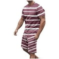 thumbnail image 2 of UVEASISHA Mens Sweatsuit Short Sets 2025 Fashion Striped Tracksuit Outfits Big and Tall T-Shirts and Drawstring Shorts 2 Piece Casual Summer Oversize Sport Set Todays Sales Today, 2 of 5