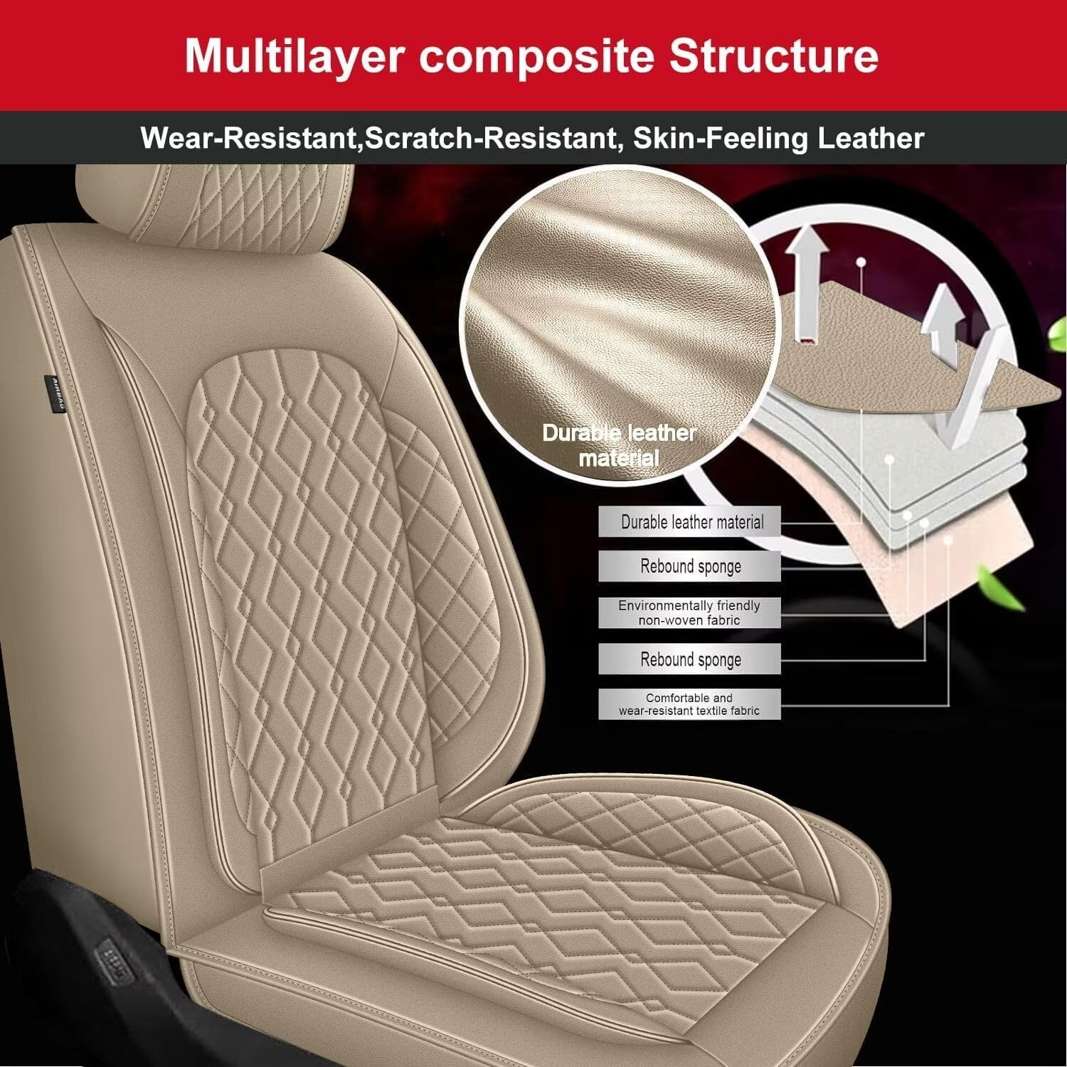 DIKSOAKR Car Seat Covers for Honda HR-V 2016-2024 2025 Leather Seat Covers Full Set 5 Seats Waterproof Automotive Seat Cushion Protectors (2 Row 5 Seat, Beige)
