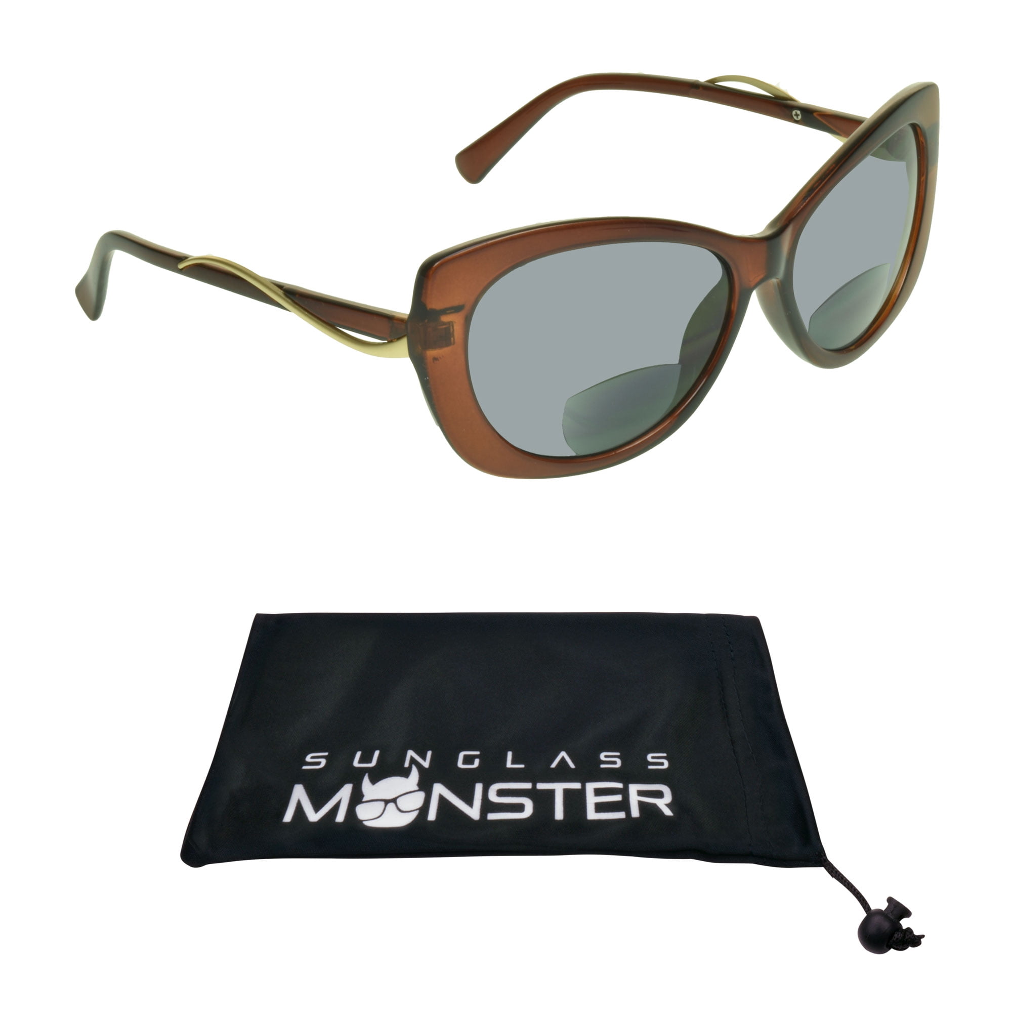Sunglass Monster Womens BIFOCAL Reading Sunglasses Readers with Cat Eye Fashion Oversized Sexy Transparent Brown Frame Sunglass Monster Womens BIFOCAL Reading Sunglasses Readers with Cat Eye Fashion Oversized Sexy Transparent Brown Frame