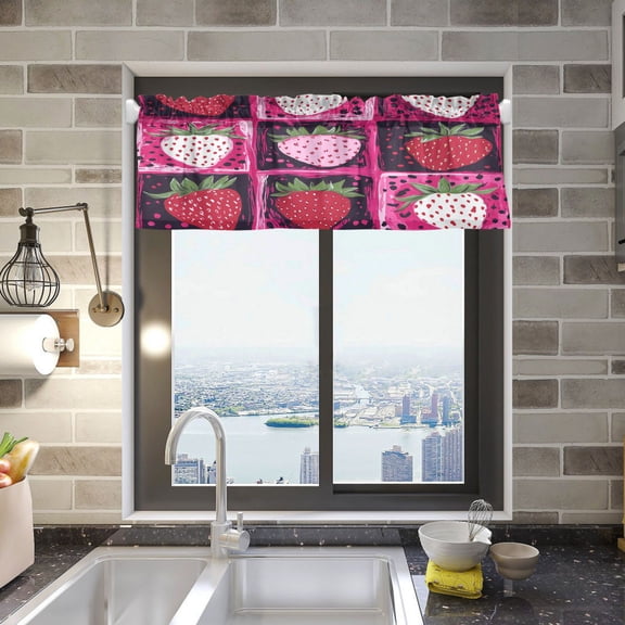 BZSMCE Alance Curtains Strawberry Design Modern Style Pattern Window Curtain Valance 52W" x 18L" for Kitchen Living Room Bedroom