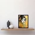 thumbnail image 2 of I'll Be Waiting Black Hair Woman Portrait Green Yellow Gold Liquid Paint Linocut Teen Room Artwork Framed Wall Art Print A4, 2 of 4