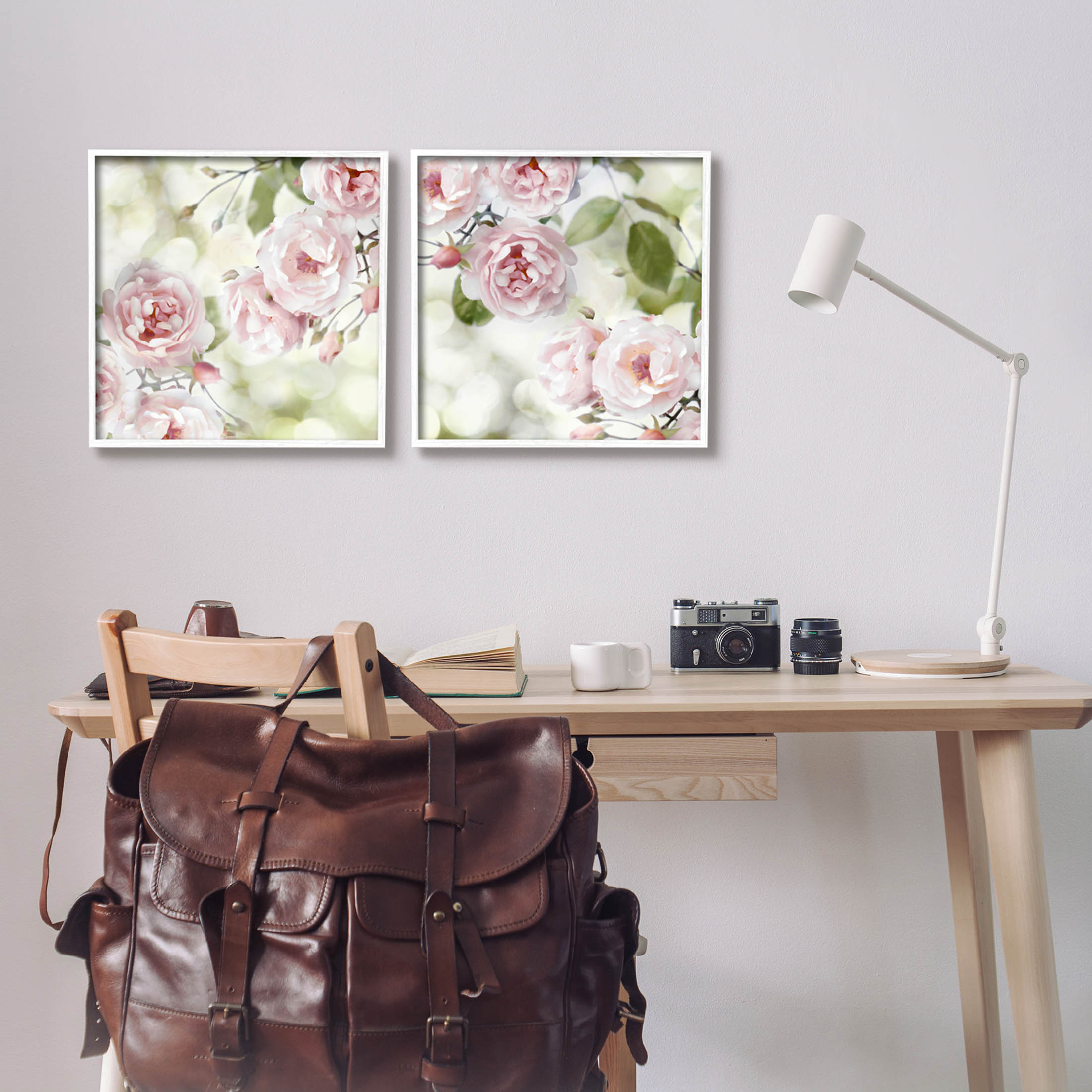Blooming Rose Bush Floral Nature Botanical & Floral Graphic Art White Framed Art Print Wall Art, Set of 2